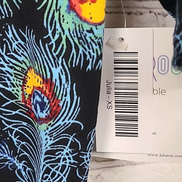 NWT LuLaRoe Peacock Feather Print Dress Julia Midi Black Fitted Sheath Bodycon - Picture 3 of 12